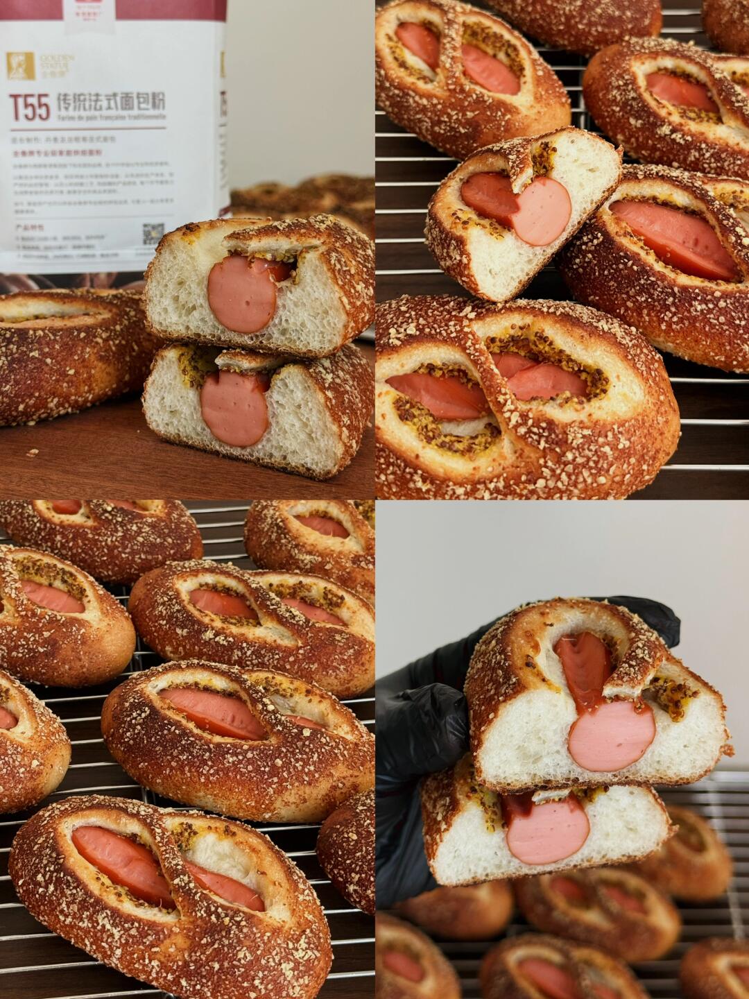 无糖油的法式芝士芥末籽肠仔包 🌭外脆里韧