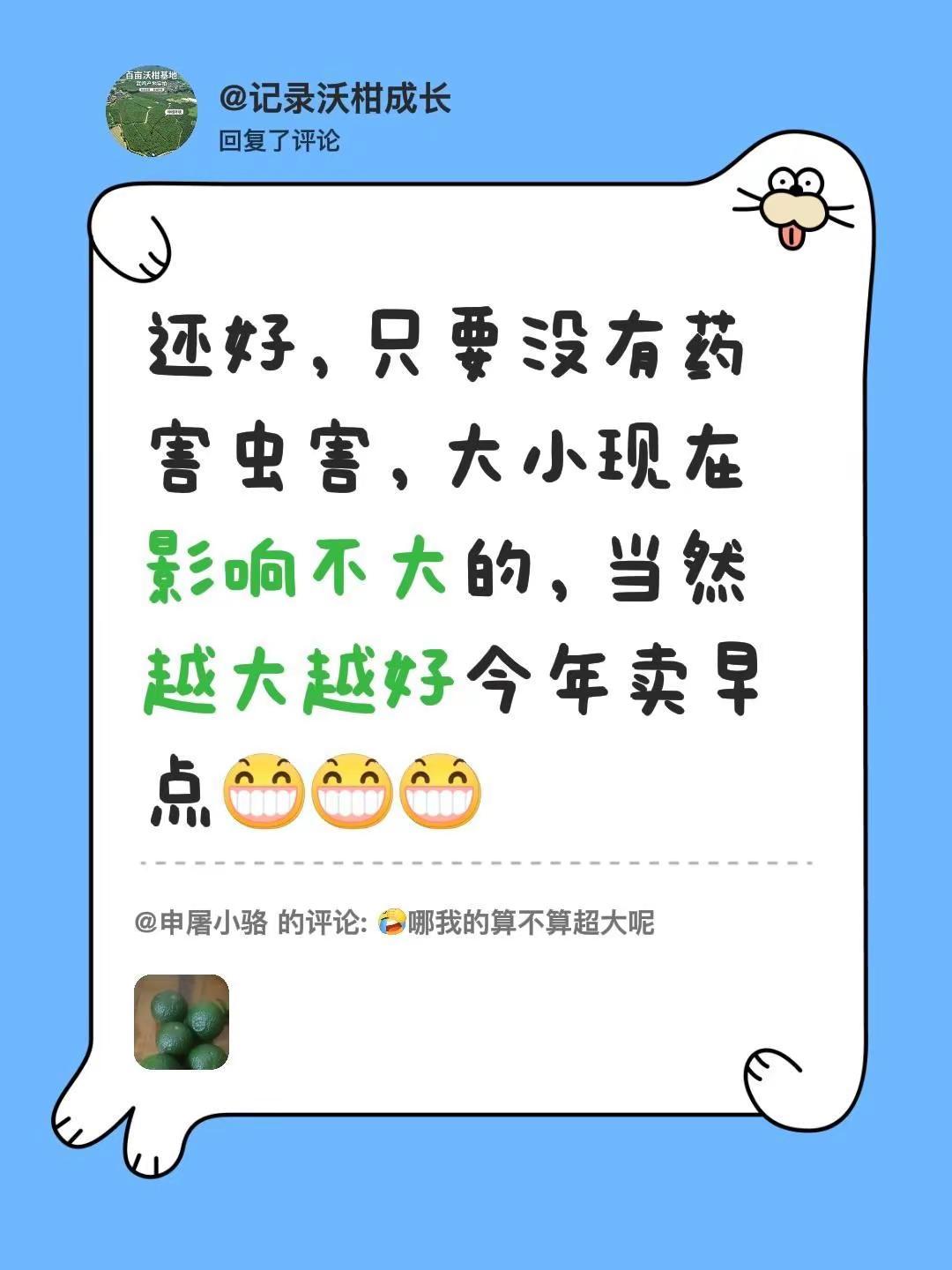 我回复了@申屠小骆 的评论：还好，只要没有药害虫害，大小现在影响不大的，当然越大