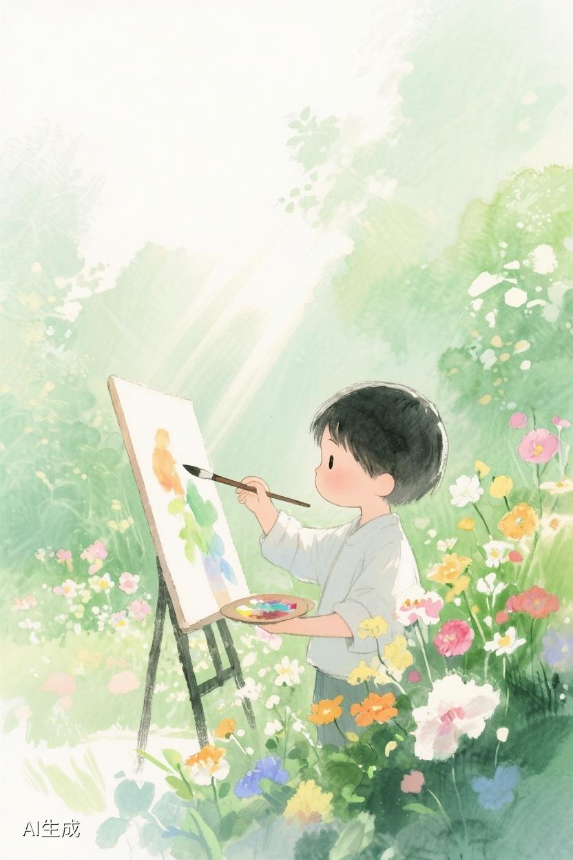AI随心绘在花海中，那专注作画的身影，似在描绘梦，亦寻内心诗意，时光静谧流淌🌼
