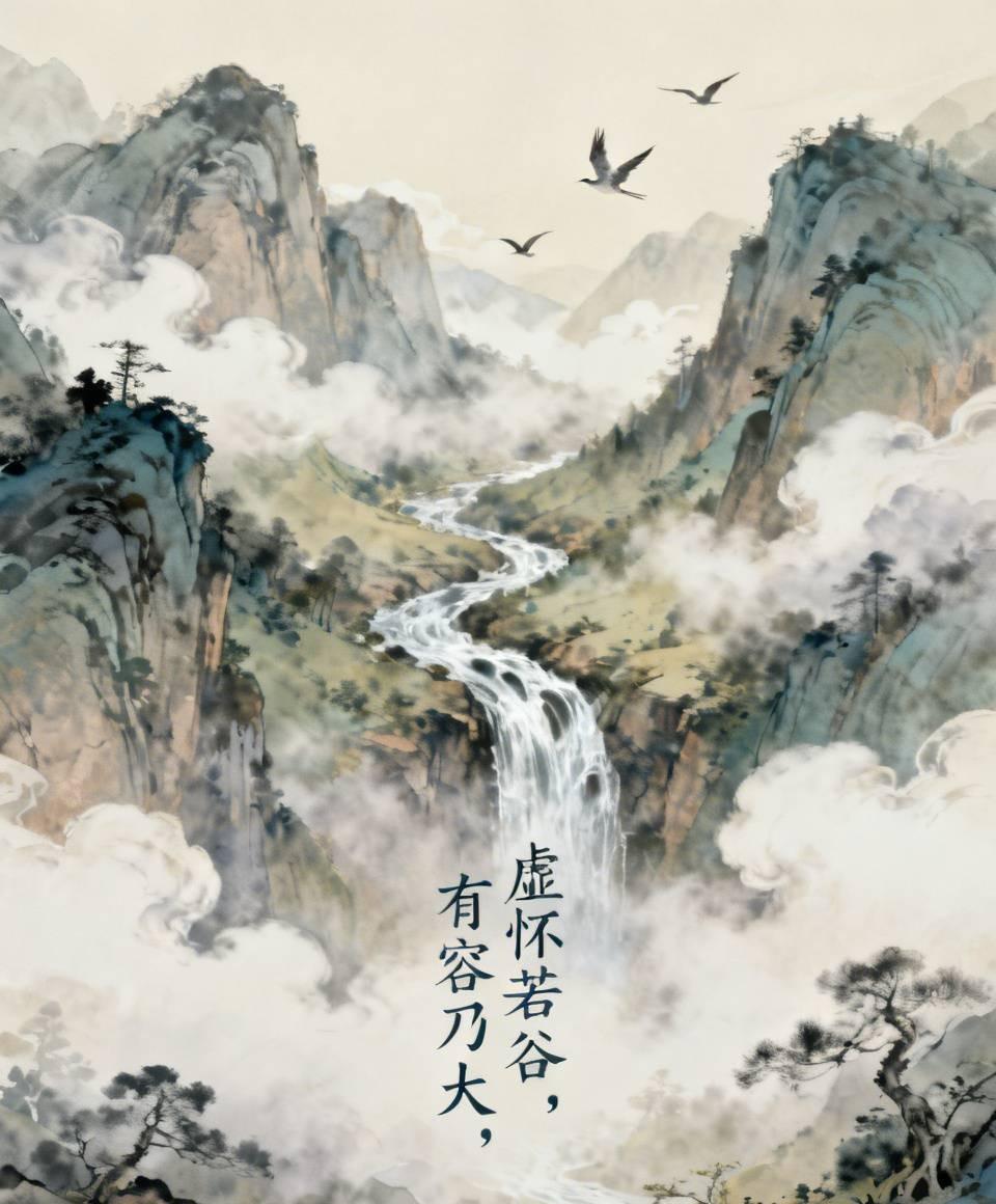 谷的虚• ️“虚怀若谷，有容乃大。”
山谷中空，故能容纳溪流、云雾、鸟鸣。它不争