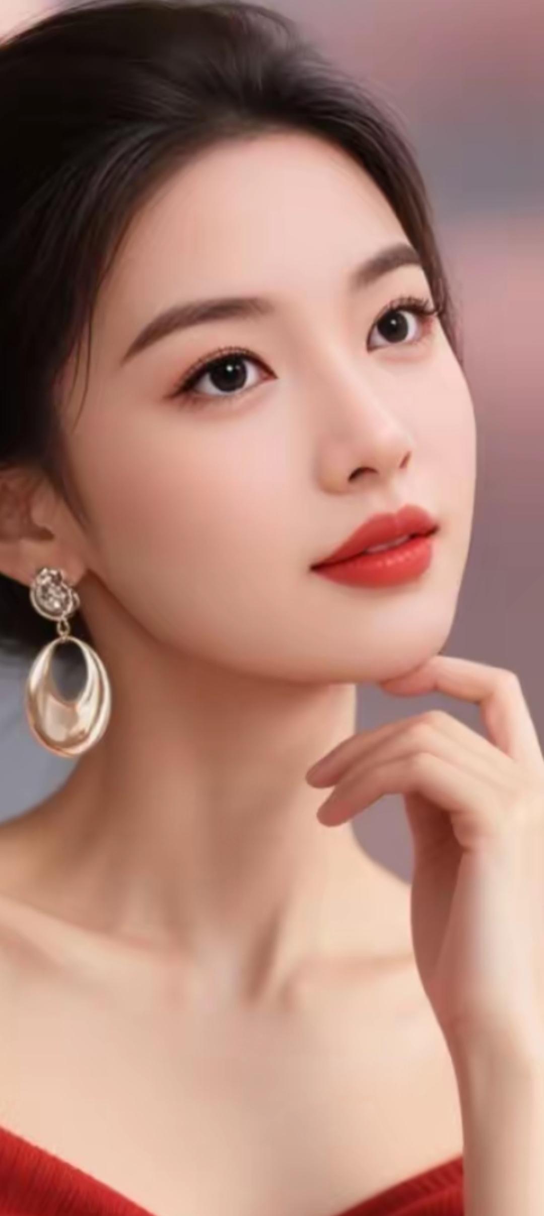 优雅红唇，闪耀耳环，温柔侧颜，气质满分💄✨