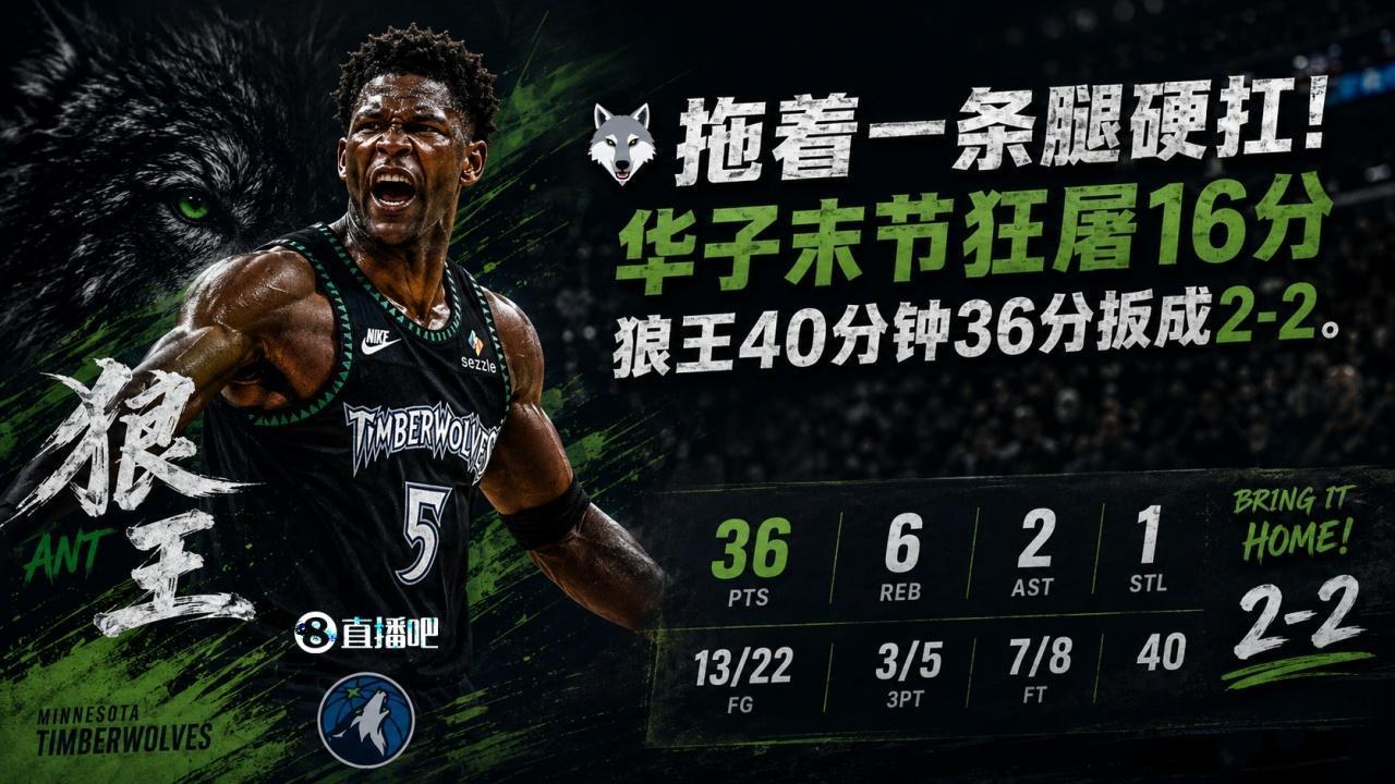 裁判给力华子争气！森林狼主场114:109险胜马刺！大比分2:2战平，5月13日