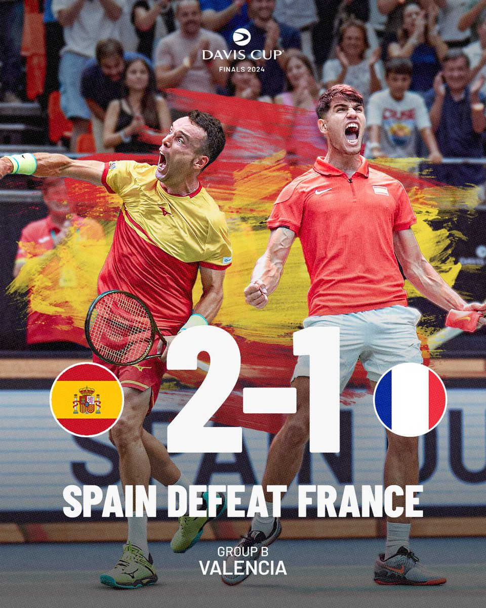 西班牙时隔两年重返马拉加八强🇪🇸#戴维斯杯2024决赛圈# 小组赛B组，西班