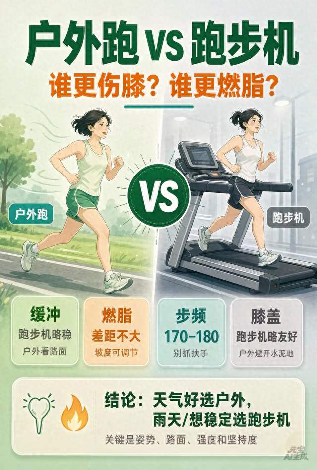 户外跑 VS 跑步机，谁更伤膝？谁更燃脂？