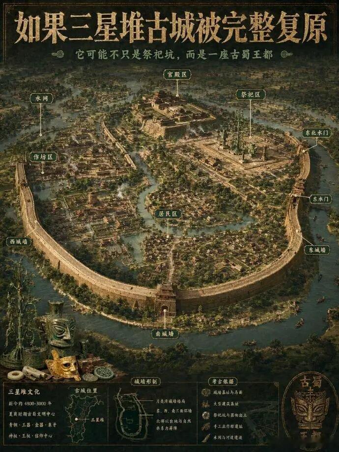 如果三星堆古城被完整复原，可能长这样。 