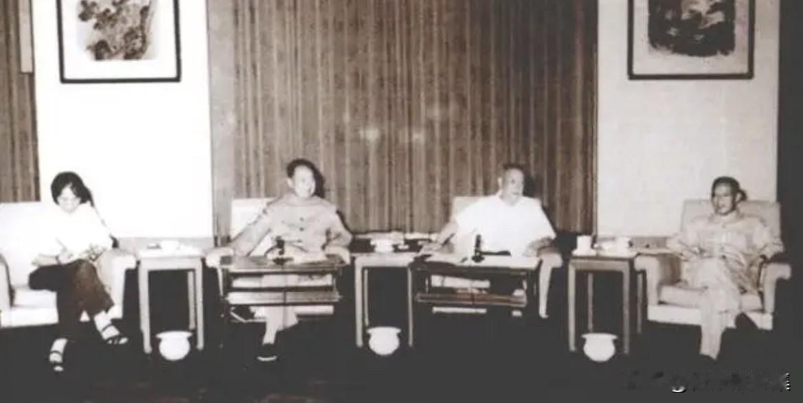 1973年，全国知识青年上山下乡工作会议上，华国锋、李先念与邢燕子进行座谈的场景