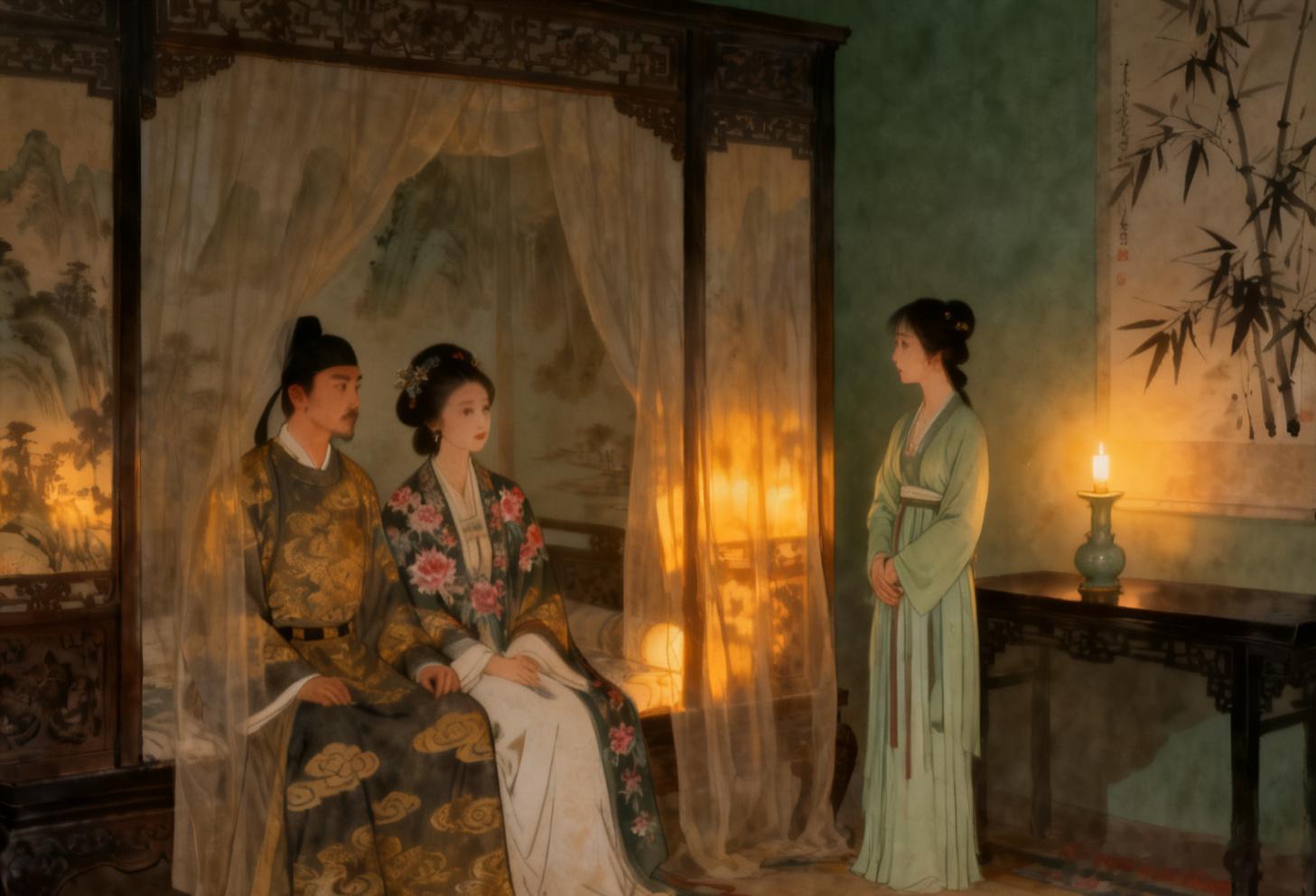 古代高门大户夫妻就寝时常有丫鬟侍立一旁，寻常百姓家并无此惯例，背后是宗法制度与封