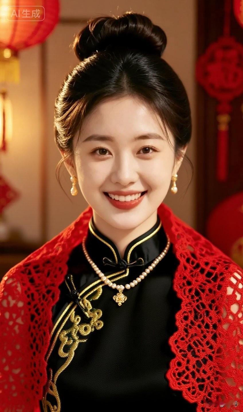 哇塞，当美女穿上黑色金线刺绣的新中式旗袍，那画面简直绝了！黑色本就神秘高贵，金线