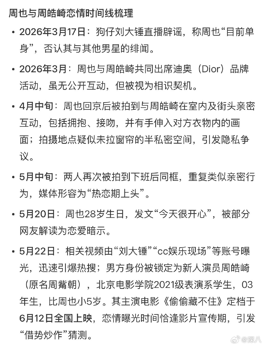 周也恋情时间线周也周皓崎恋情时间线 周也周皓崎恋情时间线，来看看 