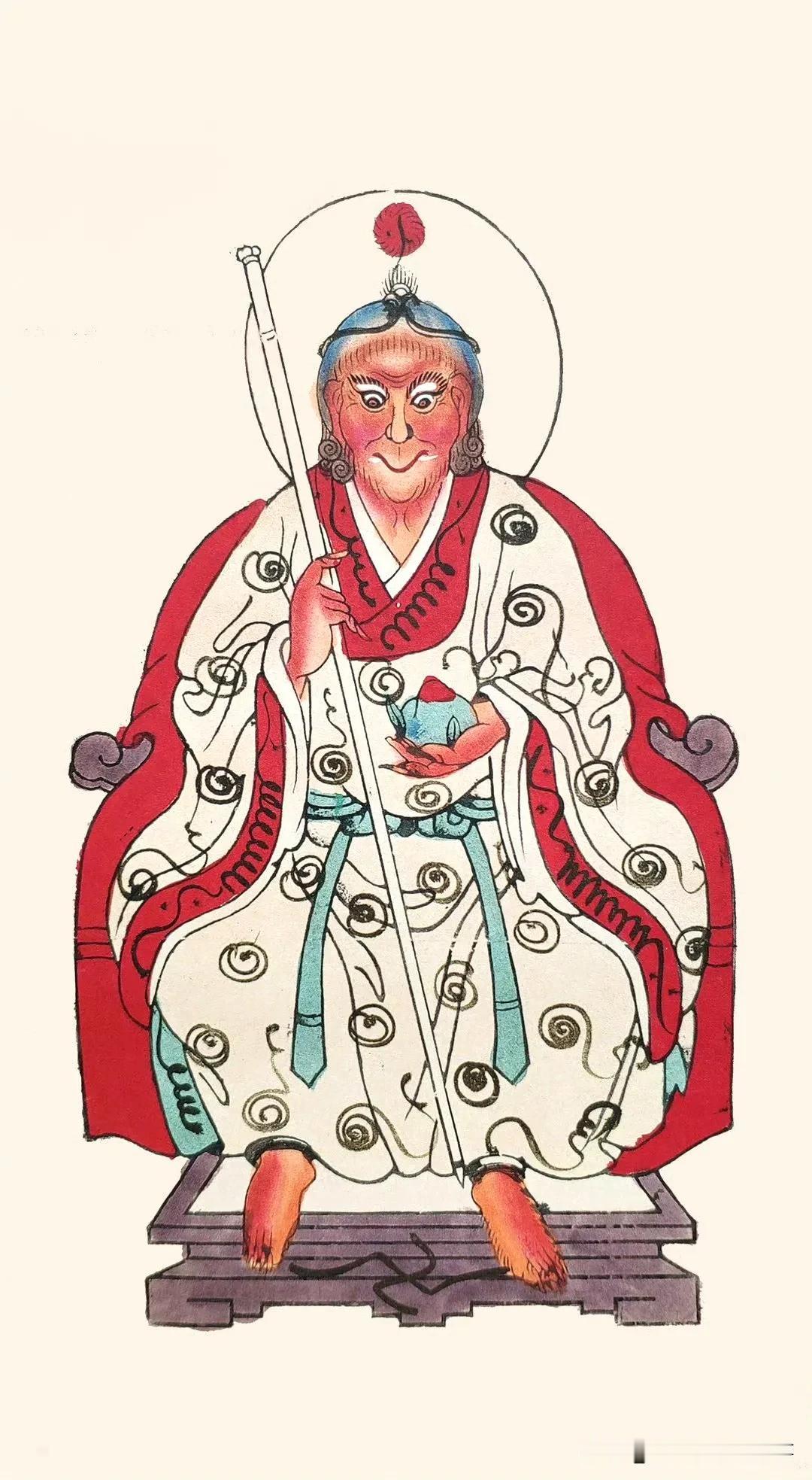 图一和图二是清代的孙悟空民间画像，看起来颇为寻常，没有一丁点儿央视86版西游记里