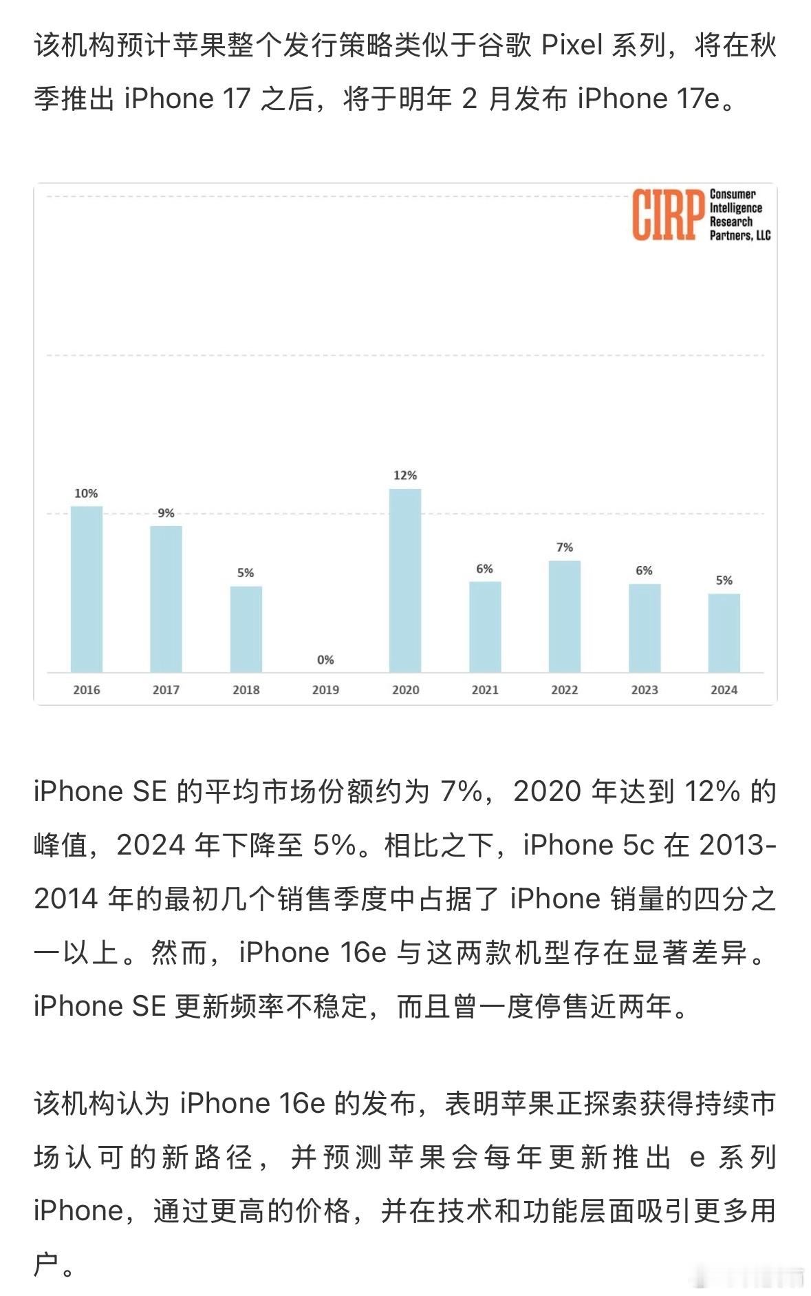 有机构认为，明年2月苹果会发布iPhone 16e迭代产品——iPhone 17