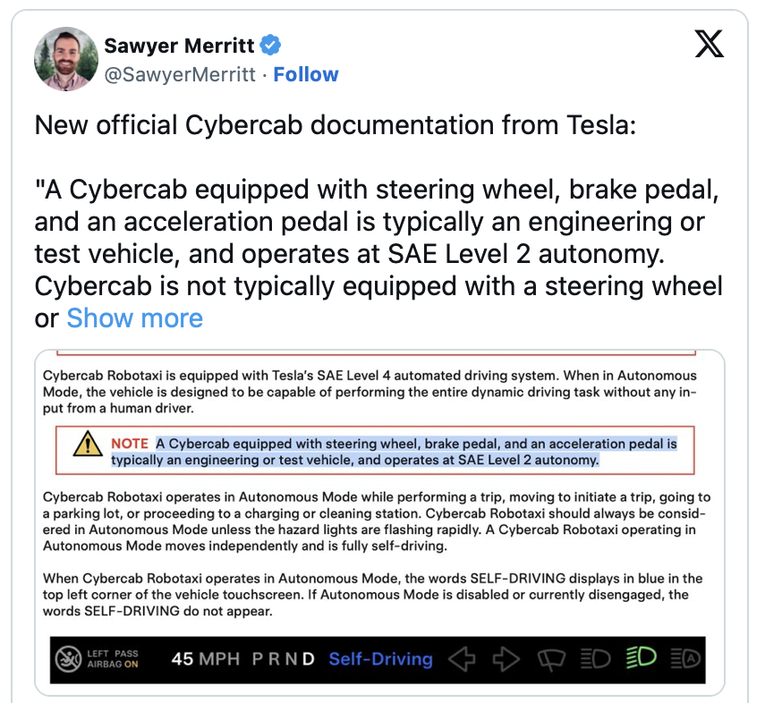 关于Cybercab，特斯拉又披露了一些细节特斯拉在一份面向应急救援人员的官方手