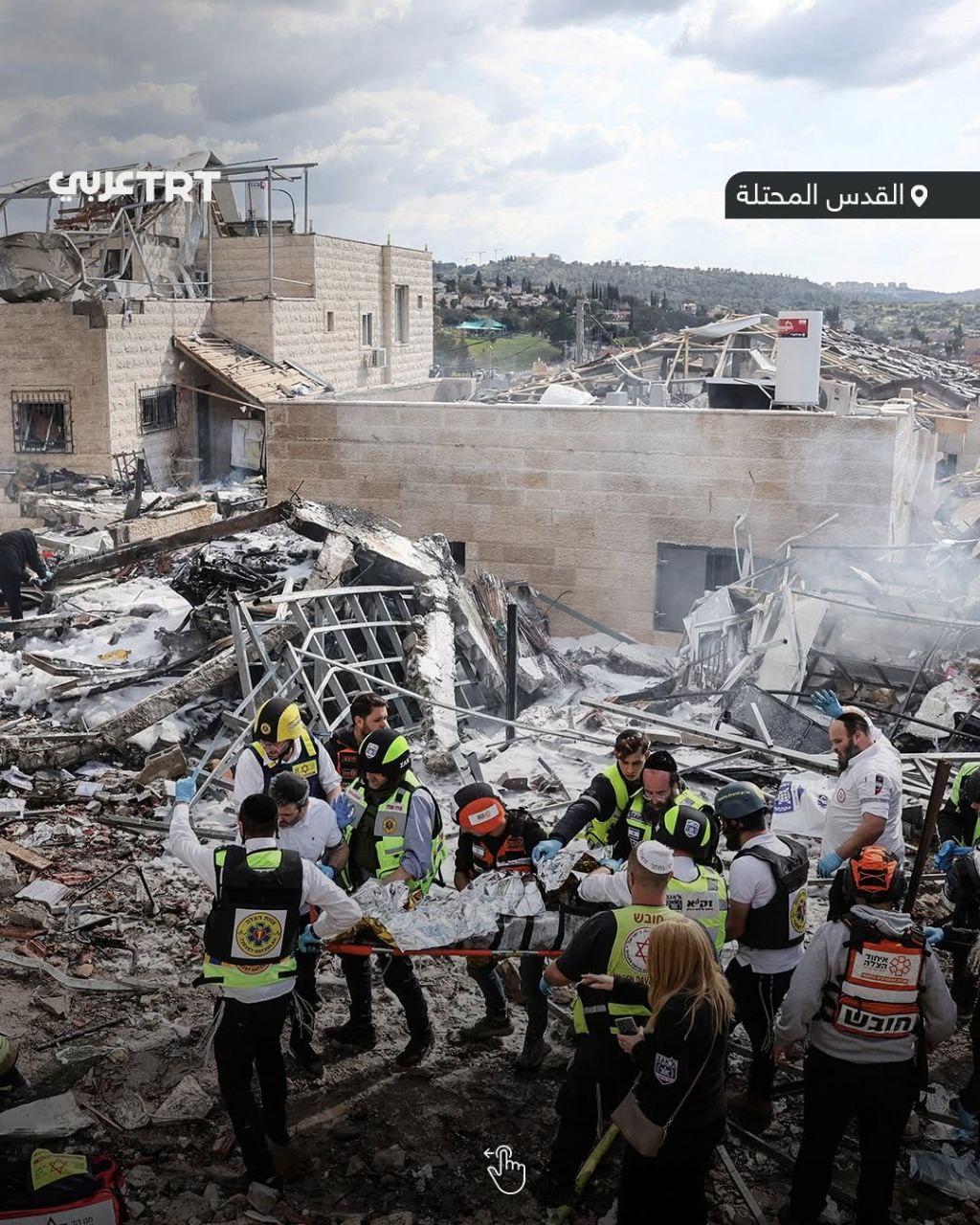 伊朗导弹到达被占领的耶路撒冷爆炸破坏的影像