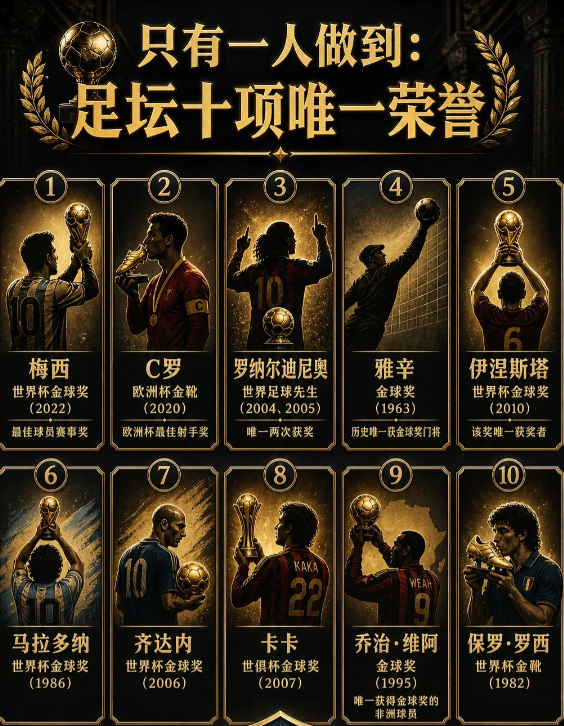 只有一人做到：足坛十项唯一荣誉足球 ​​​