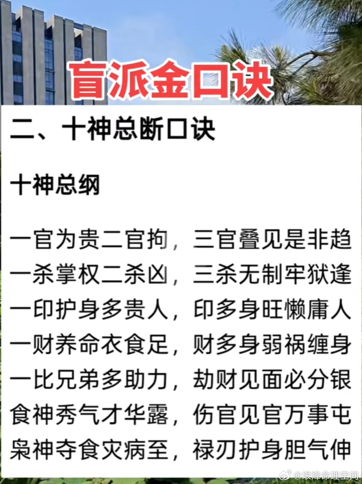 盲派金口诀十神总断口诀十神总纲一官为贵二官拘，三官叠见是非趋一杀掌权二杀凶，三杀