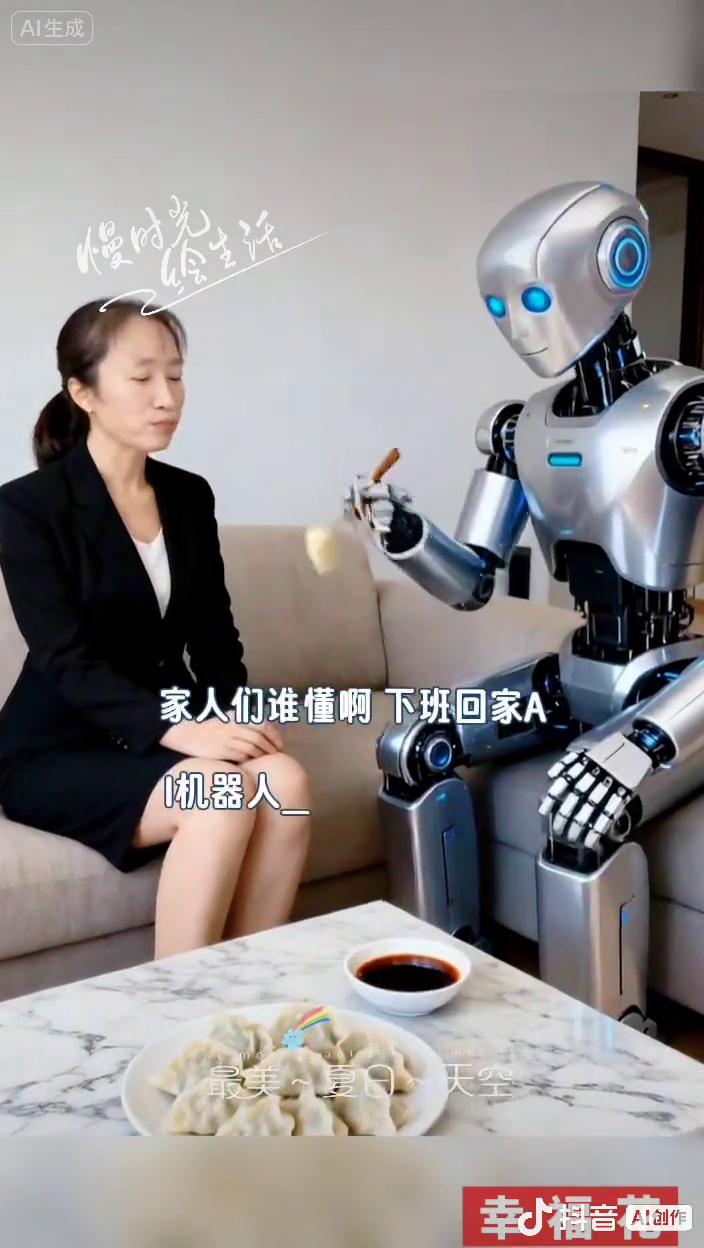 慢时光绘生活。
家人们谁懂？下班回家A。最美豆夏白一天空，机器人投喂饺子这是什么