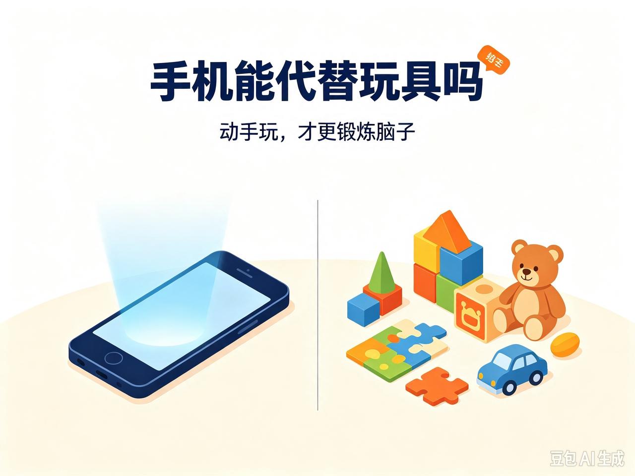 很多家长省事，直接把手机塞给孩子当玩具。
电子产品随手可得，可不代表它能替代实体