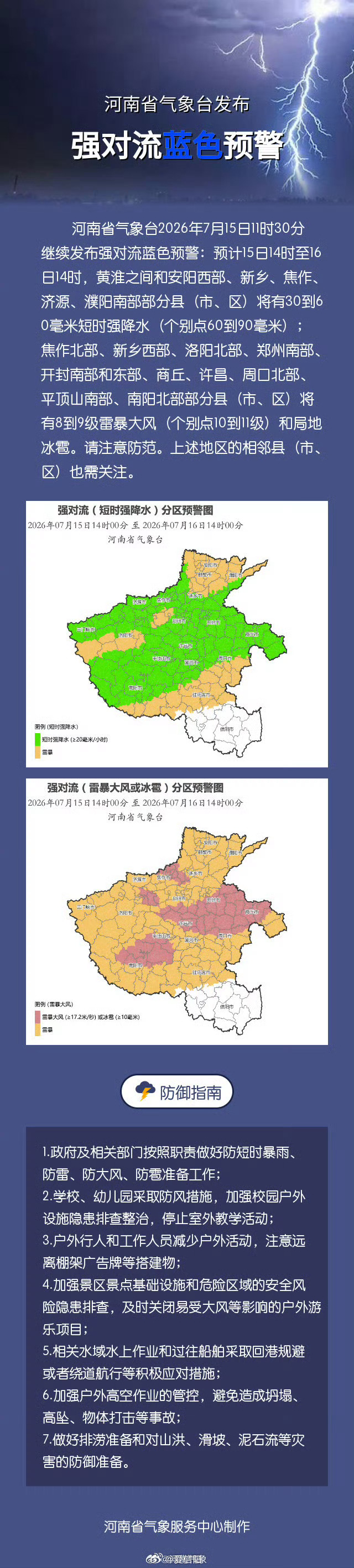 河南省气象台发布强对流蓝色预警网页链接 （河南气象）信阳生活 信阳