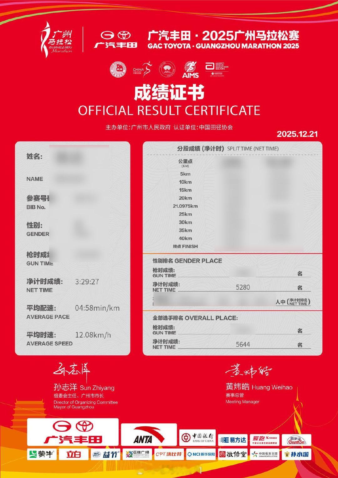 2025广州马拉松成绩证书已经出来了。1、速度完全可以接受。2、敢于公布总参赛人