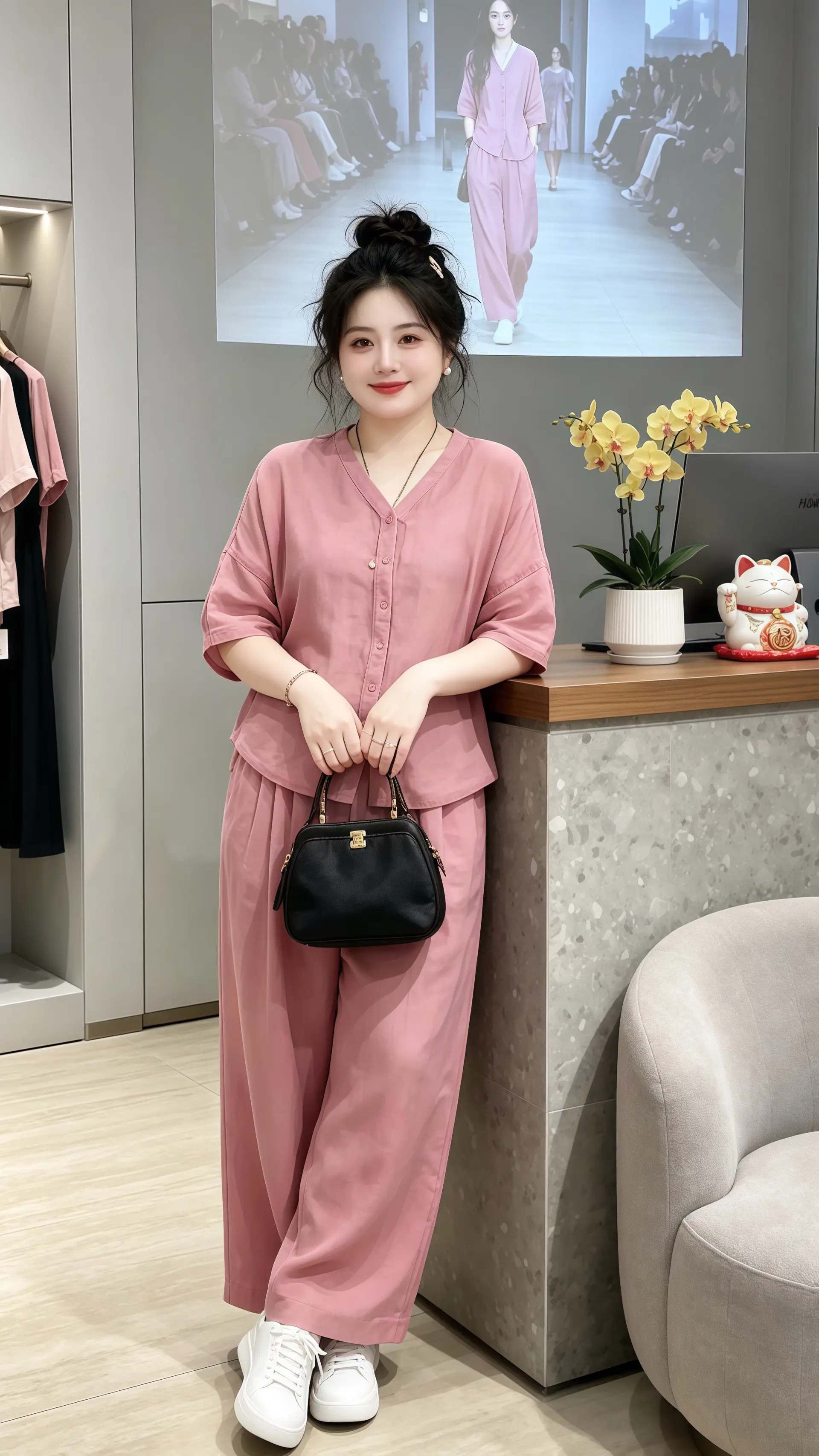 粉色休闲套装 简约气质穿搭 日常通勤穿搭 大码女装 夏日清爽穿搭
