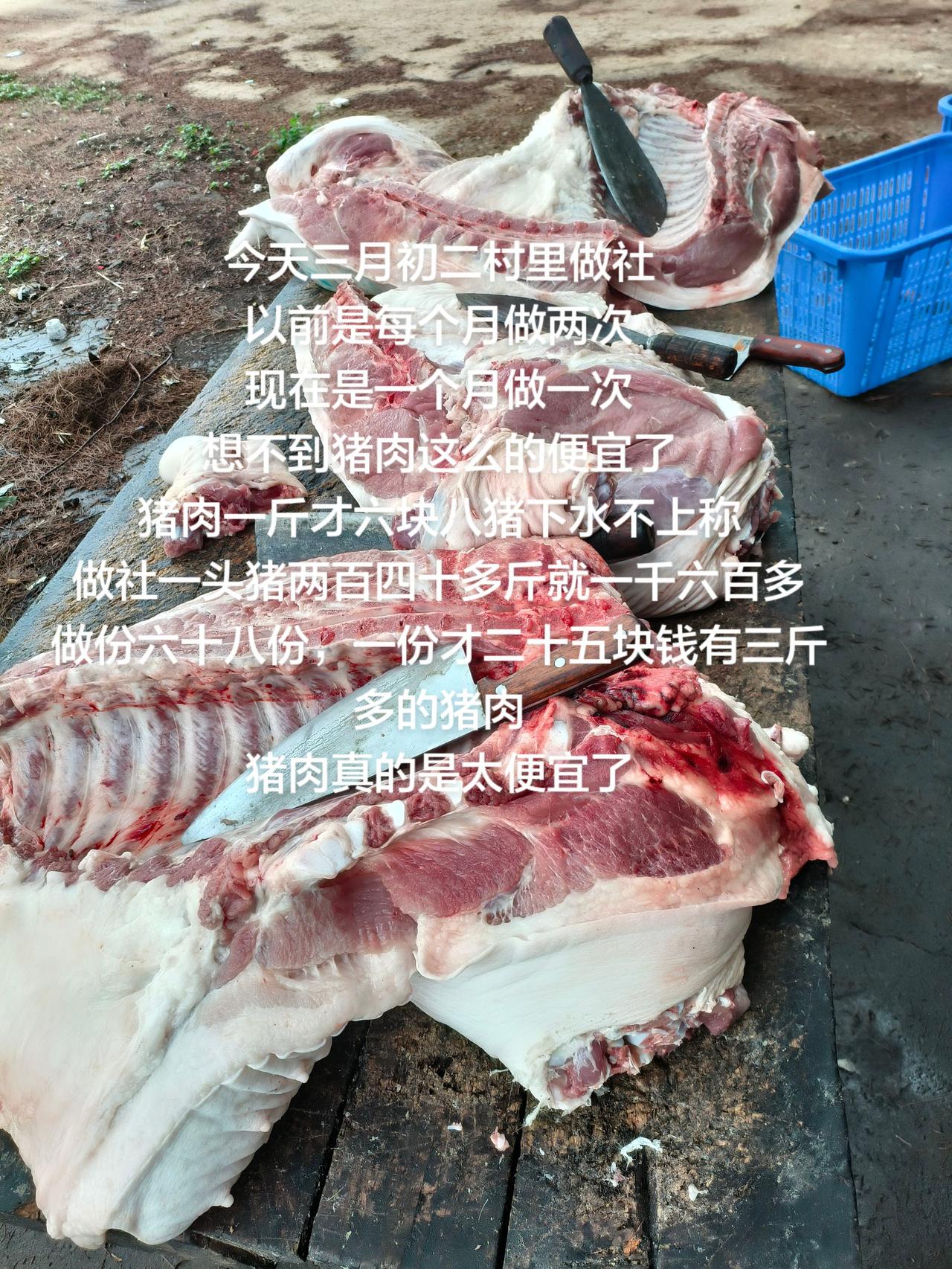 今天三月初二村里做社
以前是每个月做两次
现在是一个月做一次
想不到猪肉这么的便