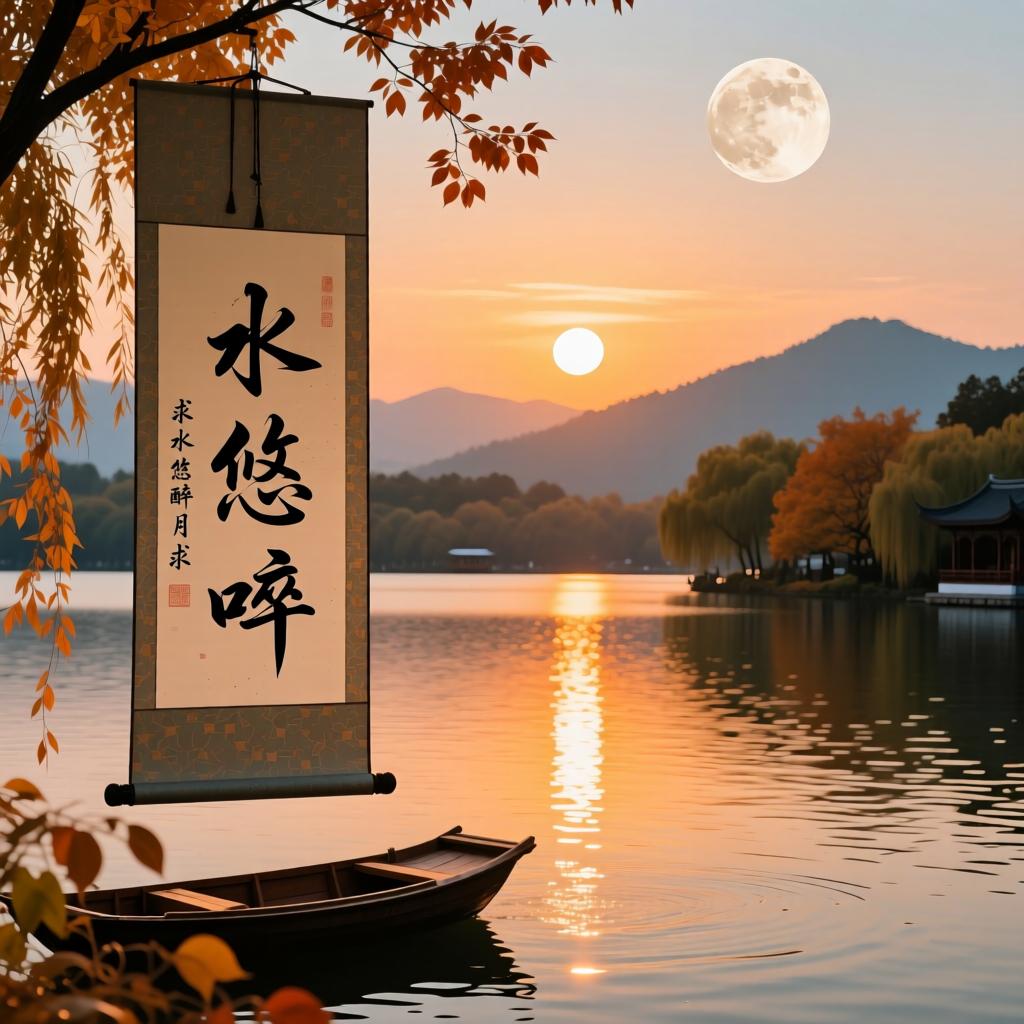 上联：秋水悠悠醉日月，请对下联寒山寂寂映心潮。