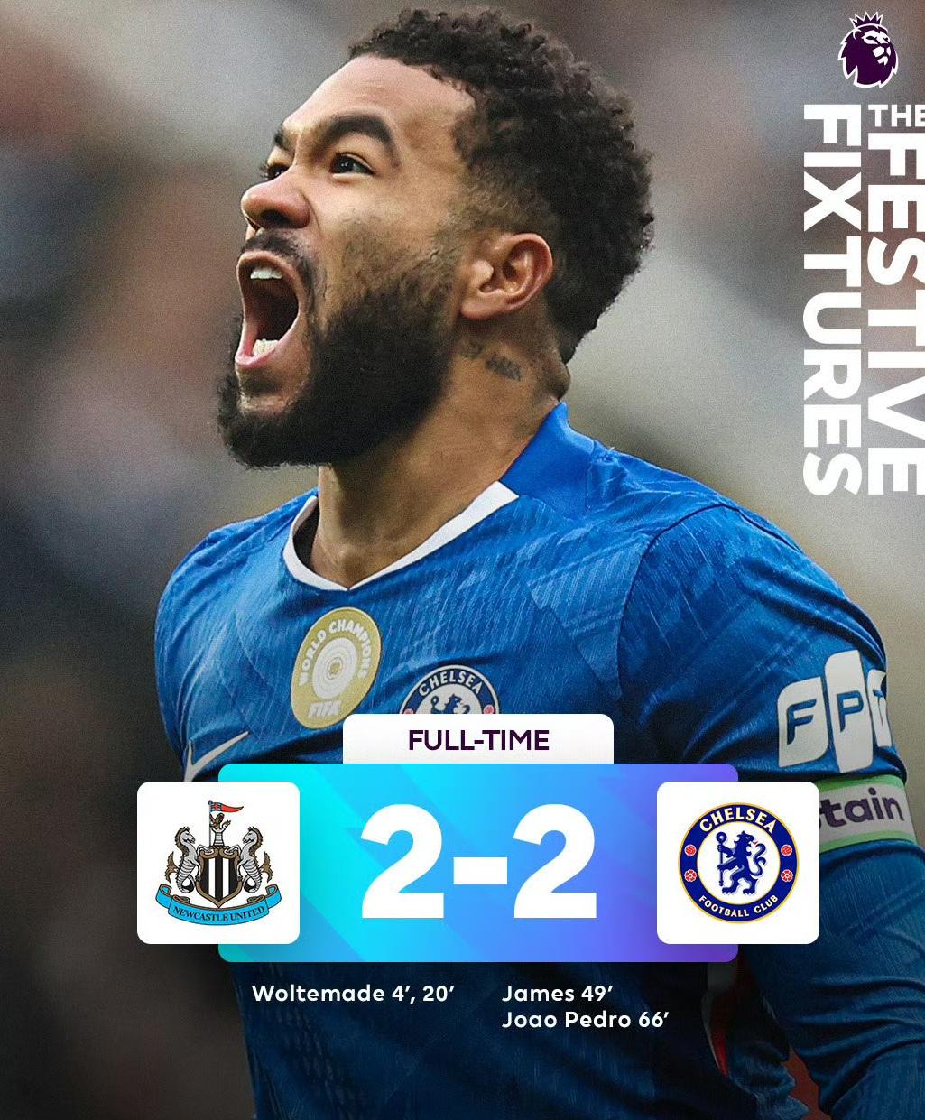 纽卡2比2战平切尔西，这场英超联赛节奏转换之快，强度之高，是德甲西甲意甲无法想象