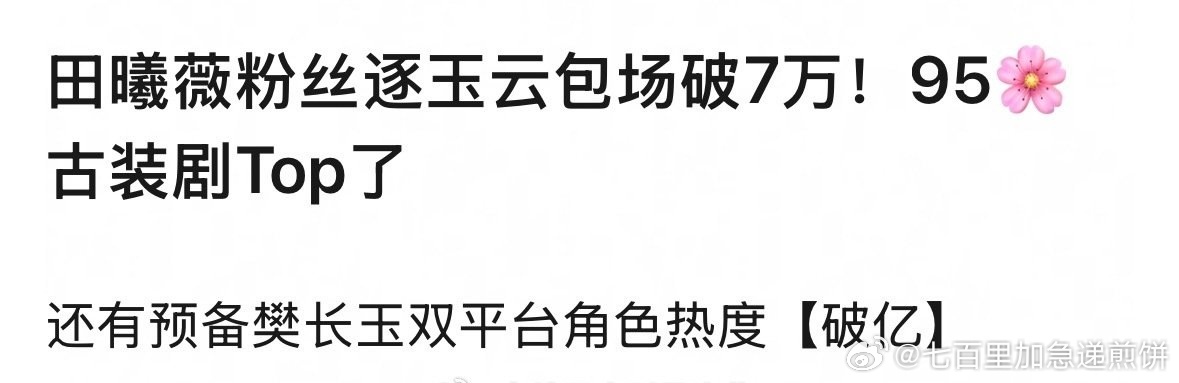 田曦薇粉丝给她的逐玉云包场7万座，95🌸古装top了，粉丝好爱她 