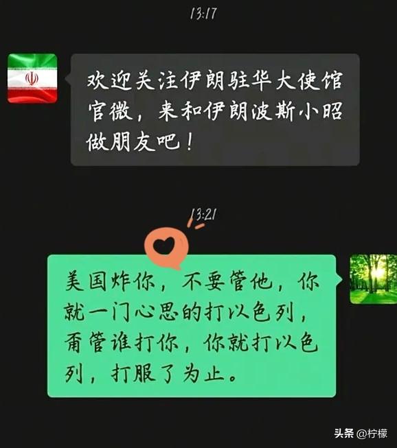 中国网友劝伊朗：
“美国要是找你麻烦，
你别搭理，谁来都不用管，一门心思把以色列