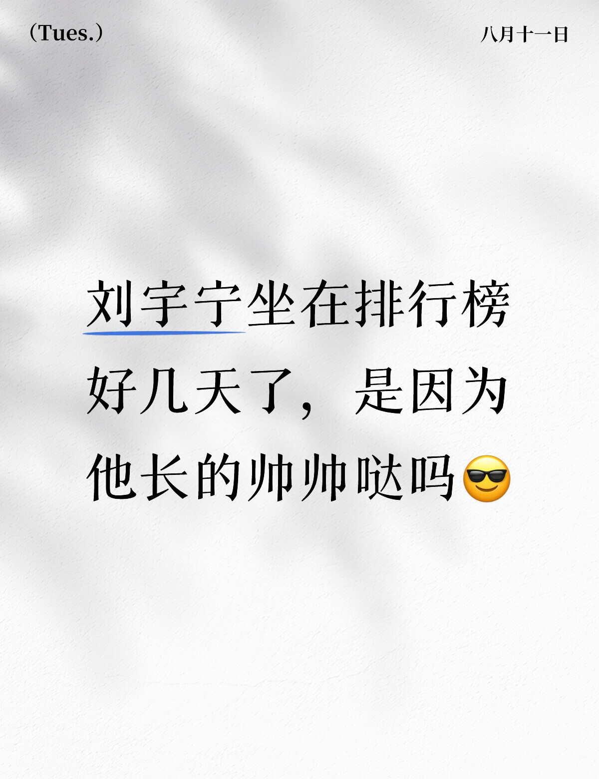 是因为他长的好看？
刘宇宁 怎么能这么帅 帅的一塌糊涂 宝藏歌手