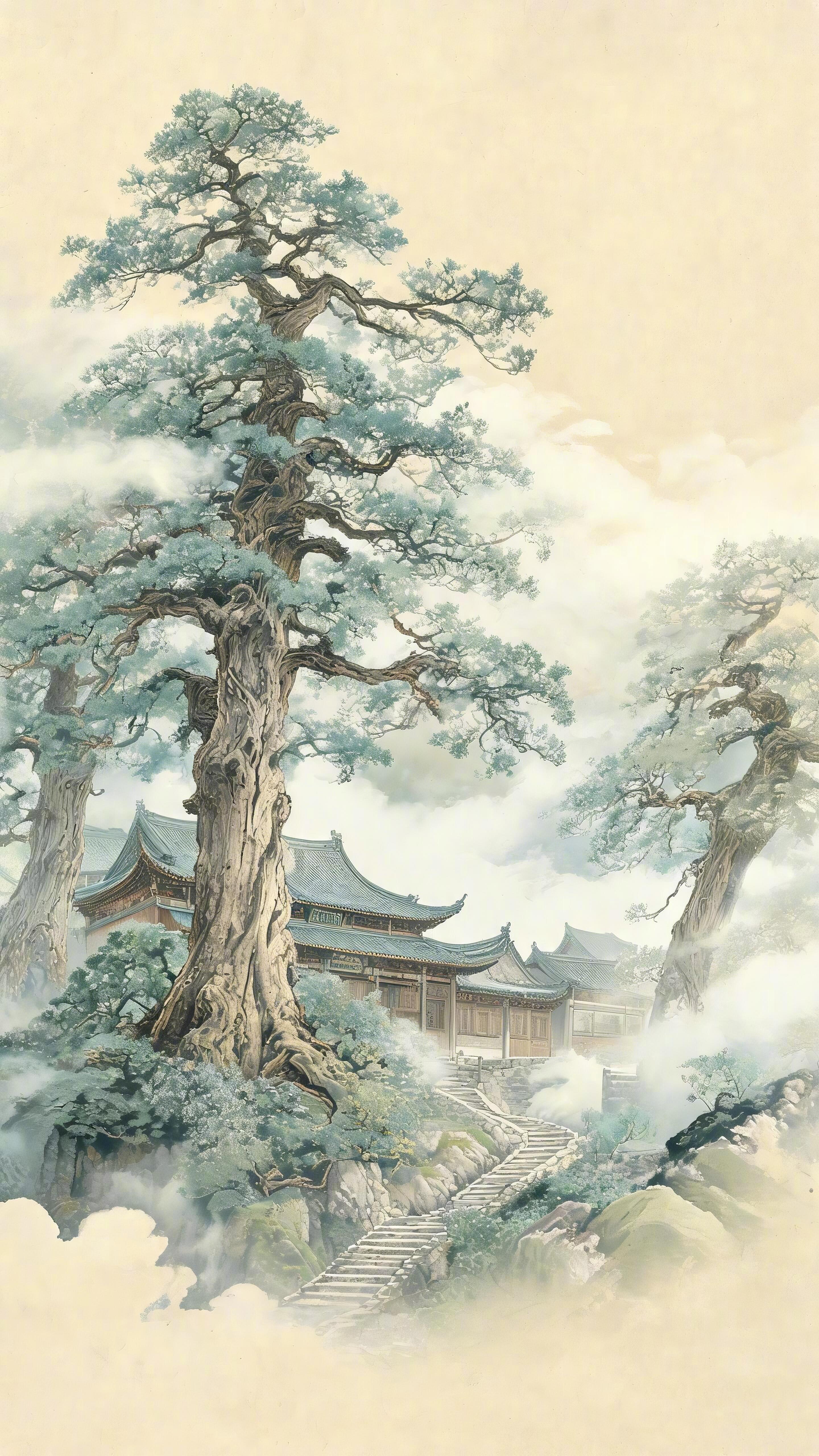 晨雾未散，古寺初醒。 