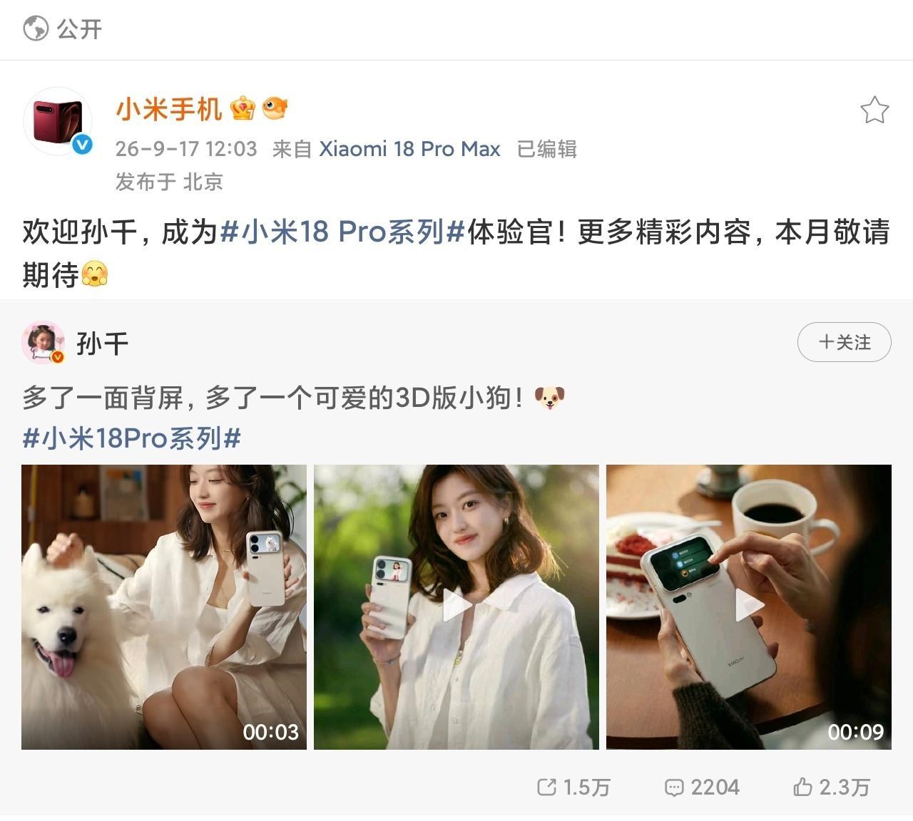 背屏很好玩，小米18Pro很精致，孙千很漂亮，这估计会吸引不少苹果的女性用户群体