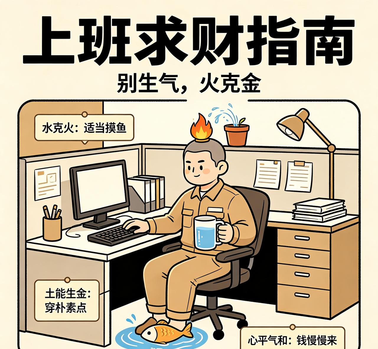 打工人玄学心得😂
 
上班千万不要生气！
 
老话说五行相生相克：火能克金，经