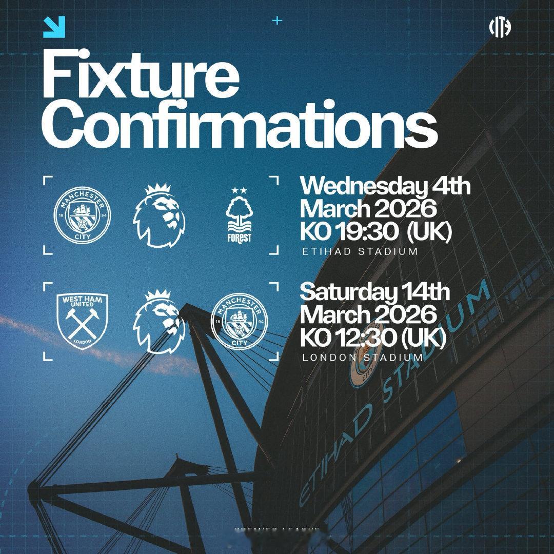 🚨赛程确认🚨🆚诺丁汉森林🏆25/26赛季英超第29轮📆3月5日⏰北京时