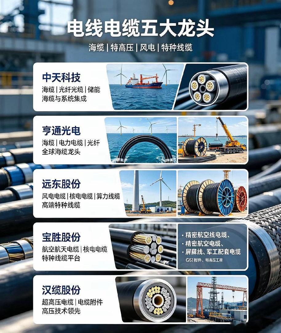 A股电线电缆五大龙头1. 中天科技✅优点：海缆龙头，国内海上风电海缆市占率领先；