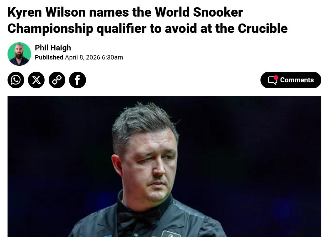 囧哥威尔逊，点名常冰玉是他最不想在世锦赛碰到的球员。

现在资格赛如火如荼，最终