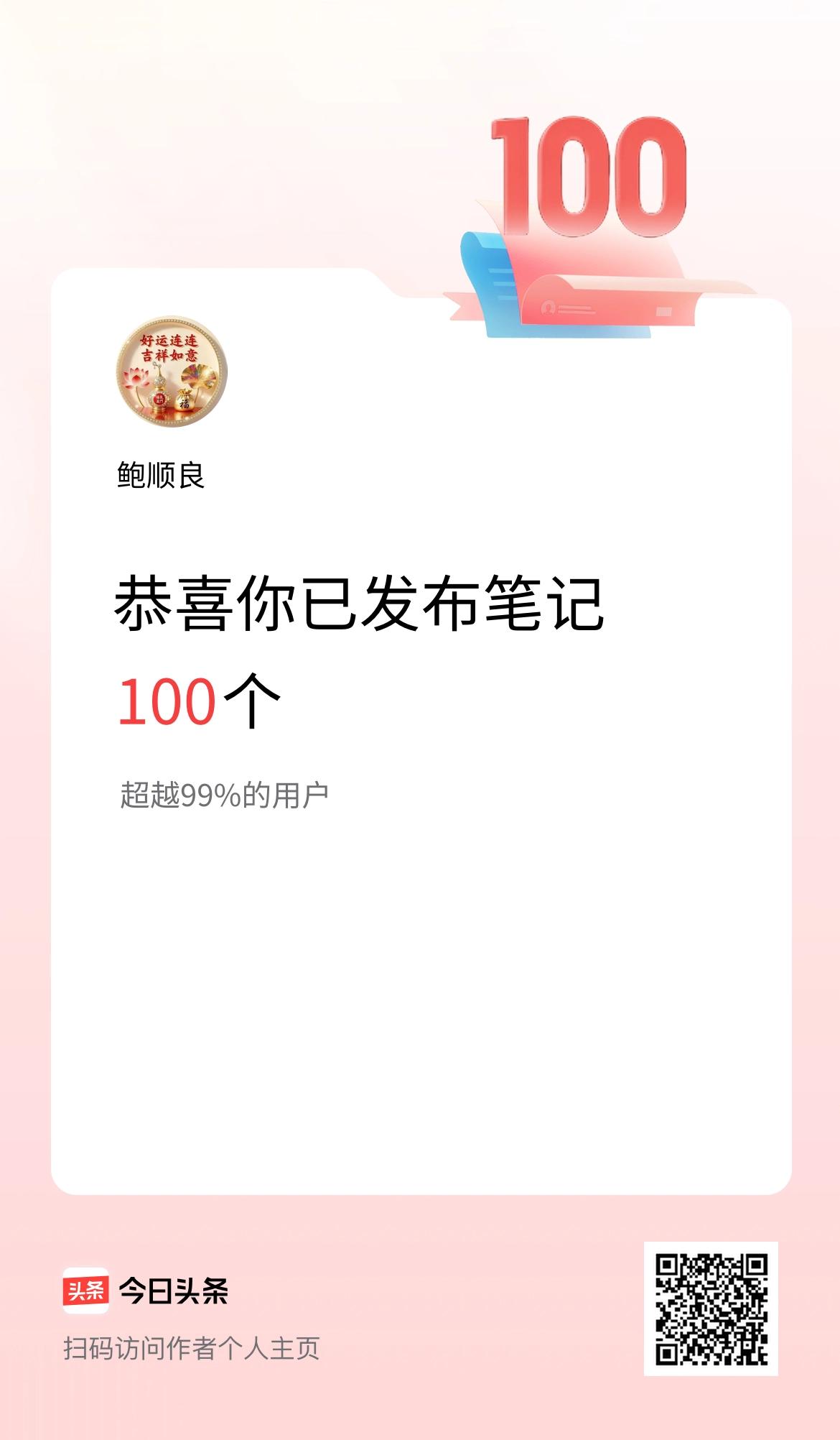 我在头条累计投稿笔记100个