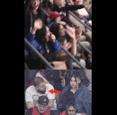 这反应不对劲啊！猛龙主场大屏幕疑似抓到了一对偷情的情侣球迷！ 