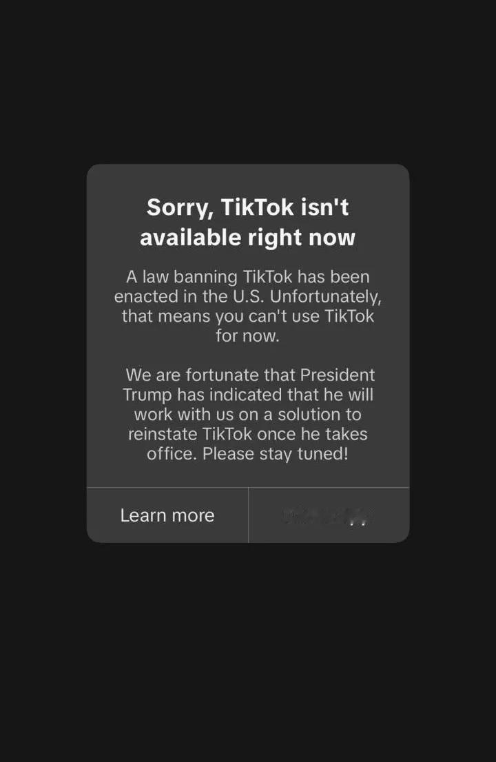 TikTok停服！
停服通知表示正等待特朗普上任后解决问题。
兜兜转转还是迎来了