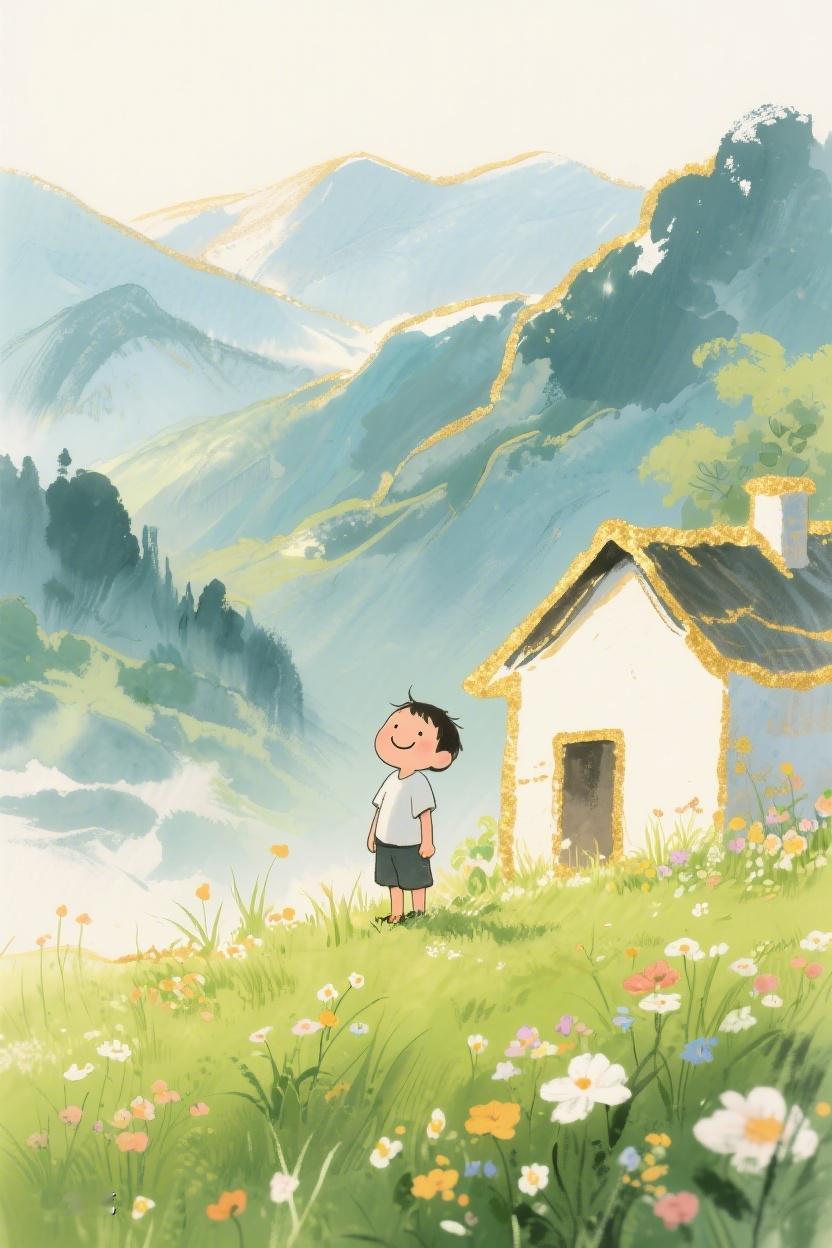 AI随心绘在这片花草与小屋交织的山坡，心似被治愈，于自然中寻得安宁与诗意🌿