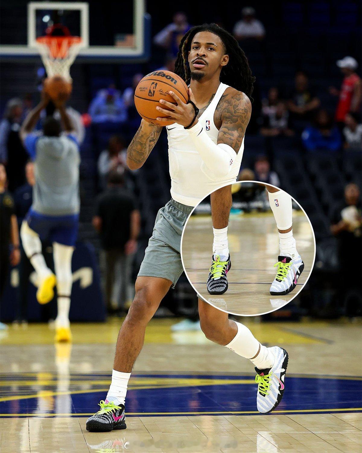 莫兰特今日上脚了他自己的Nike By You's ！莫兰特三代灰熊vs勇士莫兰