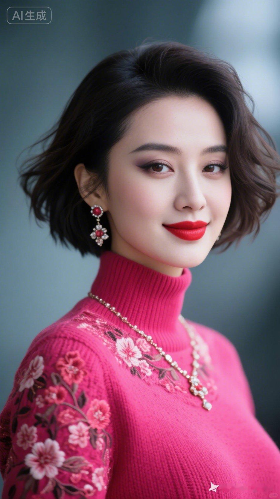 这姑娘穿得真亮眼，红唇配粉衣太抢眼了！