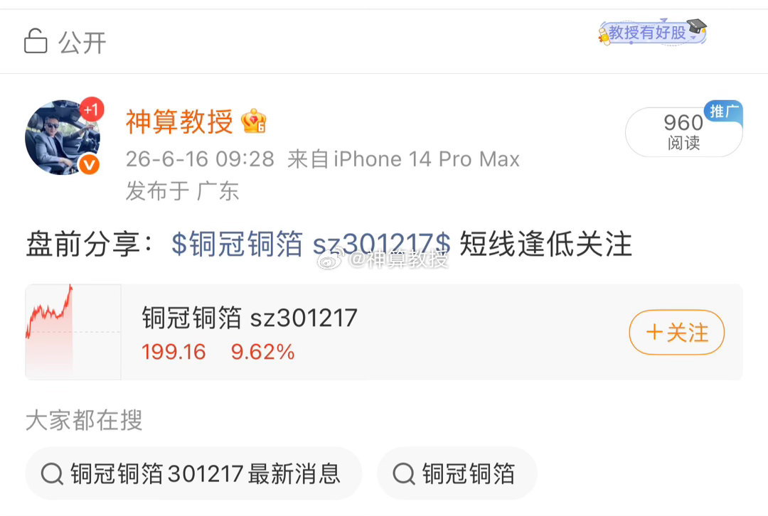 教授出品，必属精品！盘中分享以及内线学员操作的$铜冠铜箔 sz301217$ 继