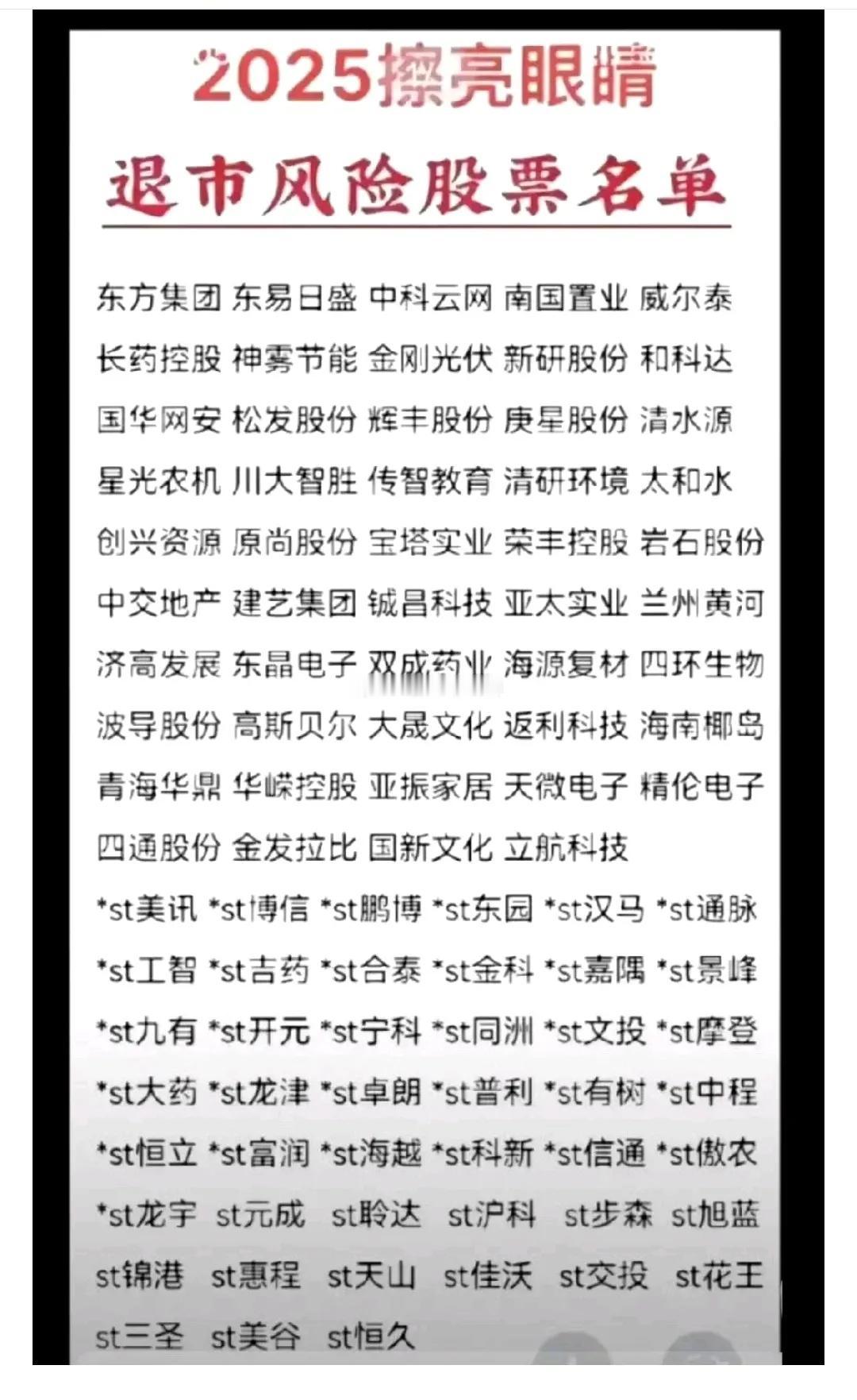 下面是2025年有退市风险的一些股票供大家参考一下。
当时开户的那一刻就提醒我们