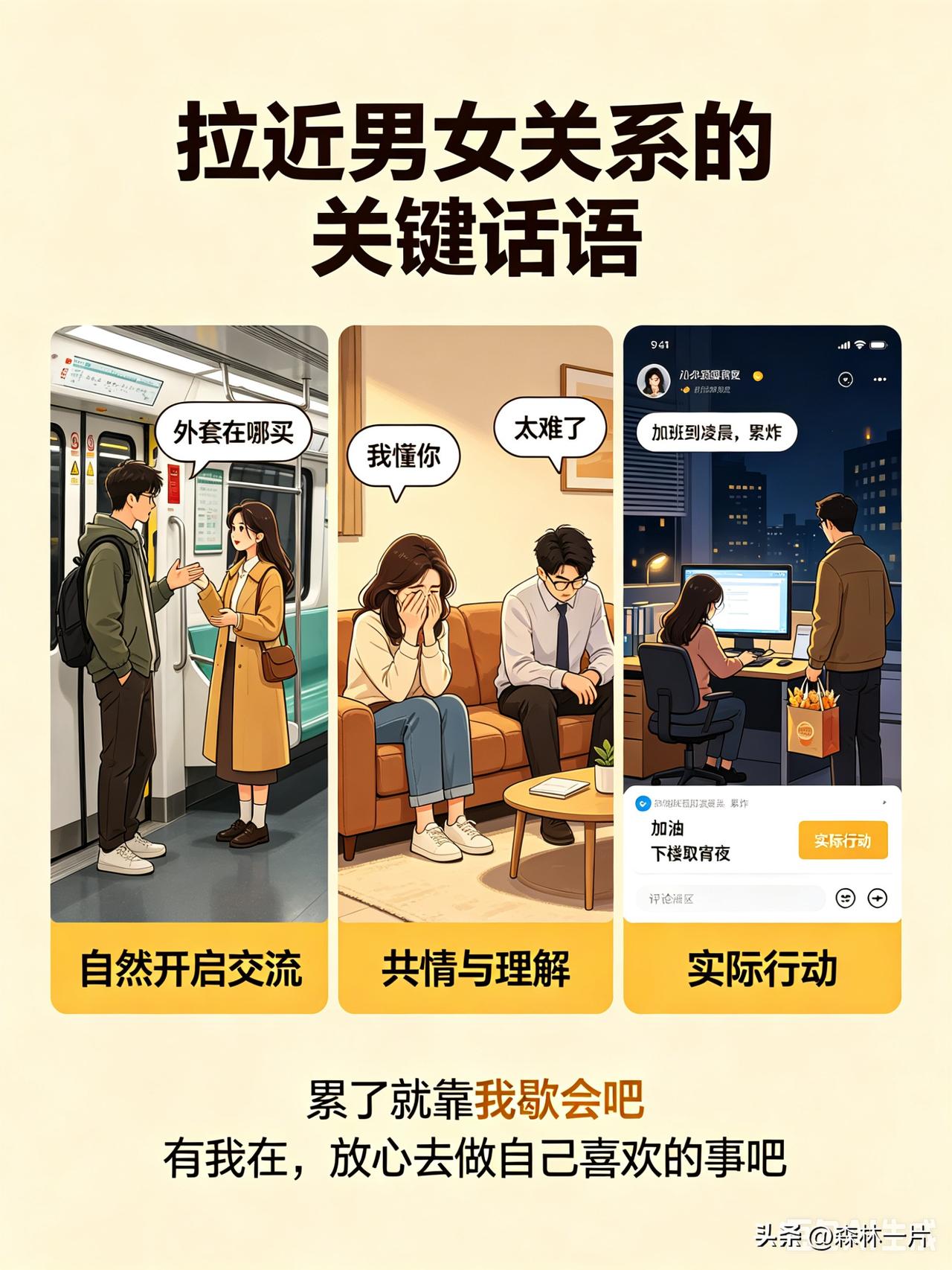最能拉近男女关系的话，还真有几句。
有个男生在地铁上问女生外套在哪买，自然地开启