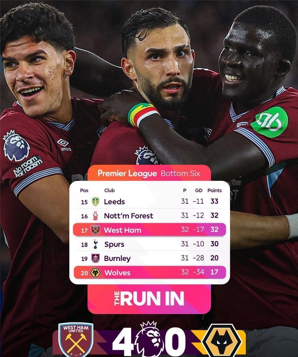 纷争开始了。
利兹联回头一看，西汉姆英超积分32分，腿肚子一哆嗦，
兄弟，咱俩就