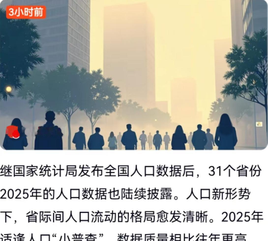 继国家统计局发布全国人口数据后，31个省份的人口数据近期相继披露。2025年适逢