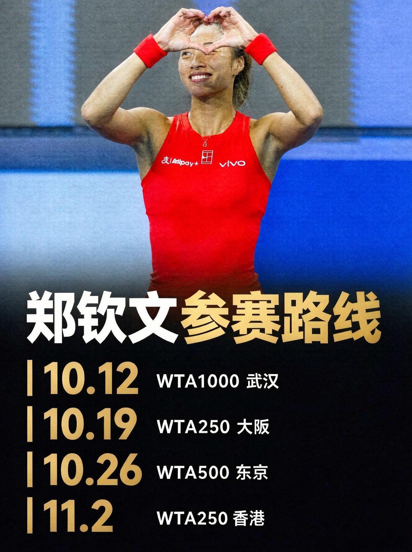 🇨🇳郑钦文参赛计划🔥10.12 WTA1000 武汉10.19 WTA25