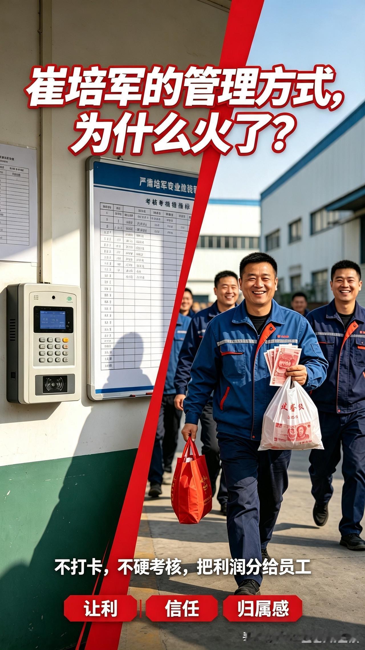 看完崔培军的管理理念，我感触很深。很多企业总靠着打卡、严苛KPI束缚员工，可他二