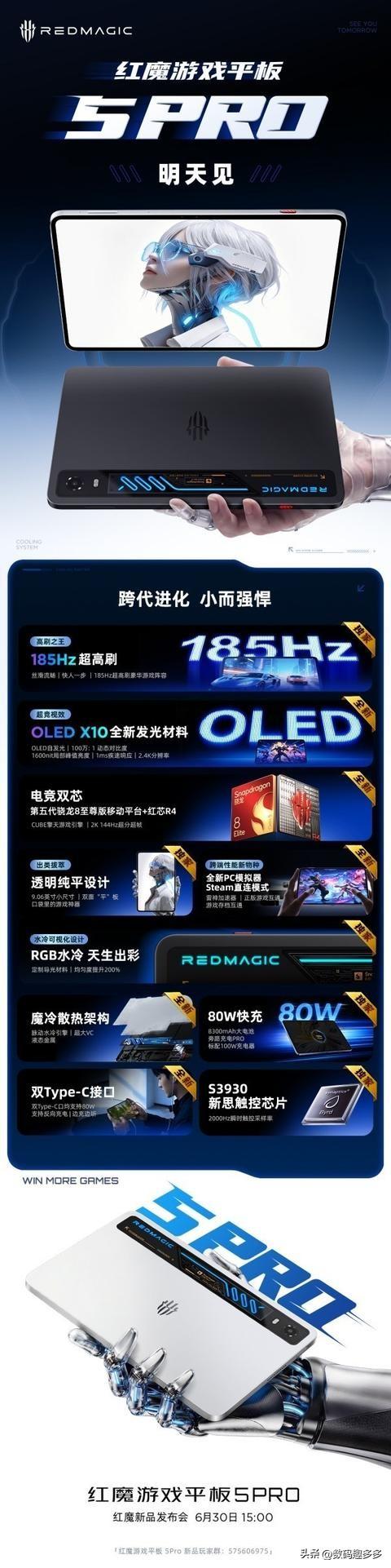红魔游戏平板5 Pro将于6月30日15:00发布，以“跨代进化小而强悍”为核心